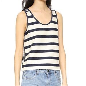 Madewell Coastline Striped Boxy Tank Top Cream and Blue Size Medium Scoop Neck
